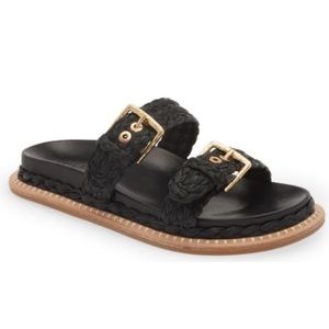 Ulla Johnson‎ Kiera Raffia Slide in Black- New